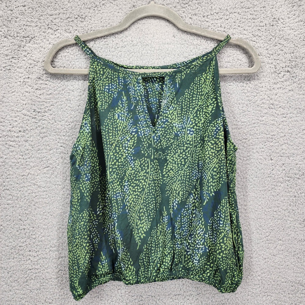 Cesile Womens Medium/Large Green Leaf Print Sleeveless Rayon Tank Top Blouse